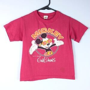 Vintage Mickey Mouse Gulf Shores Youth Tee Walt Disney Velva Sheen USA 80s Red